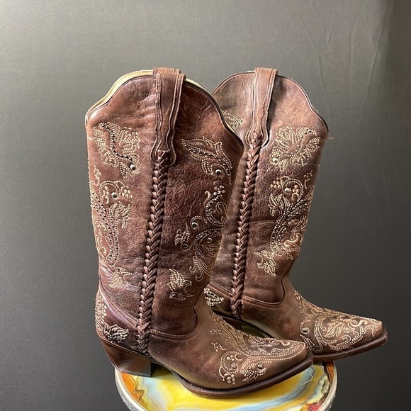 CORRAL Women's Chocolate Snip Toe Cowboy Boots G1129. - Picture 3 of 6